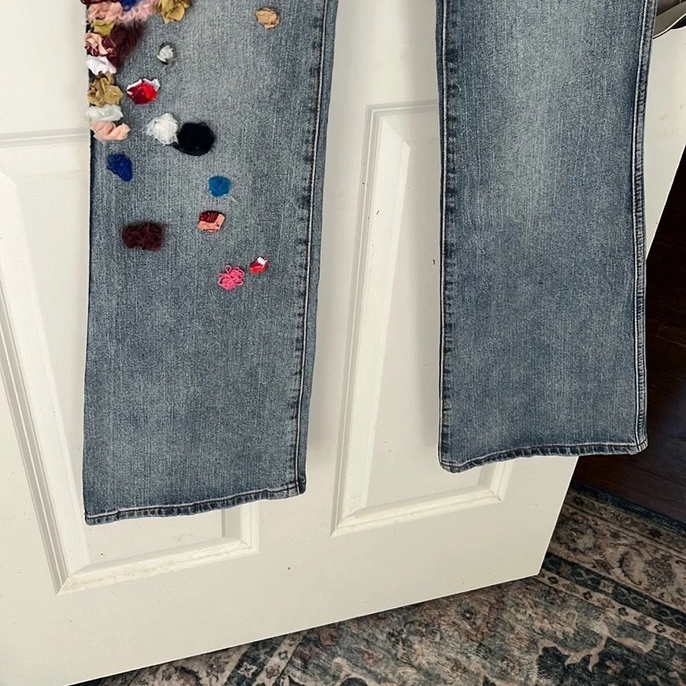 Custom Floral Embellished wide leg flare low rise J. Galt Shanghai Jeans small - Picture 4 of 11